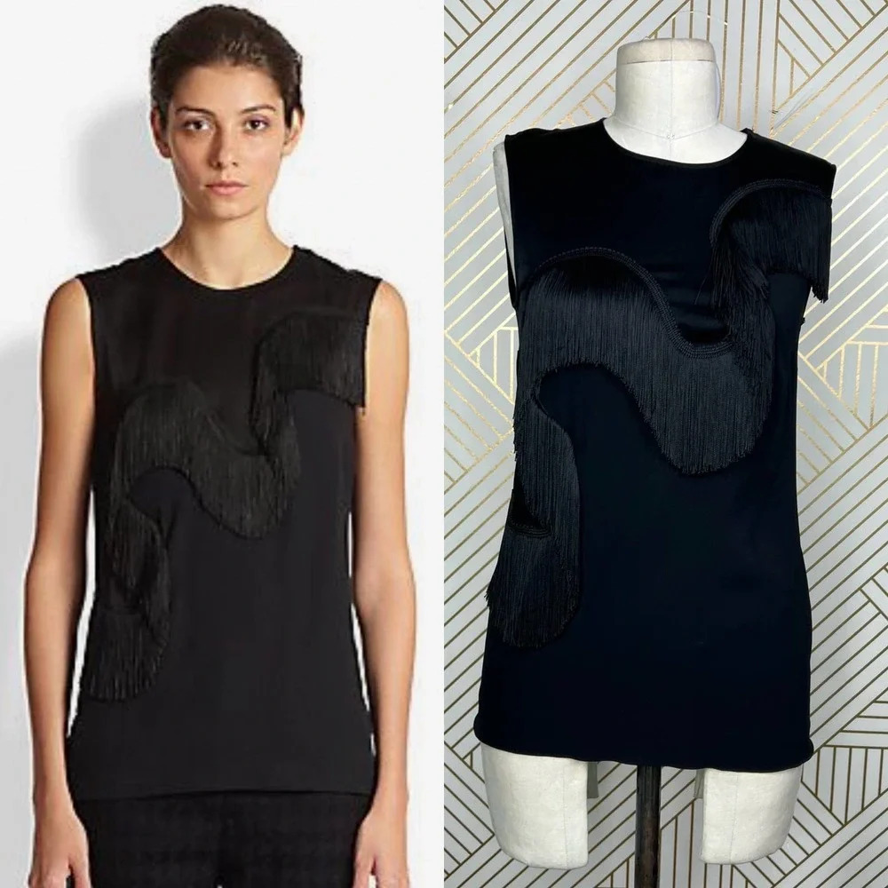 Stella McCartney Fringe Trimmed Sleeveless Top Black Size 36 / US‎ 0-2